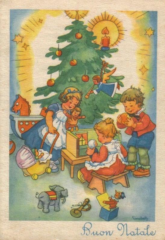 ретро открытка, игрушки, дети с игрушками, Санта Клаус с игрушками, винтажная открытка, открытка с игрушками, retro postcard, vintage postcard, открытка с детьми и игрушками