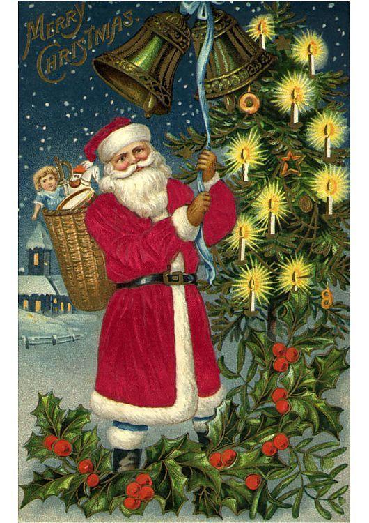 старая открытка, винтажная открытка, старая новогодняя открытка, старая рождественская открытка, старая открытка С Новым годом, старая открытка С Рождеством, открытка с Санта Клаусом, открытка с дедом Морозом, old postcard, vintage postcard, old Christmas