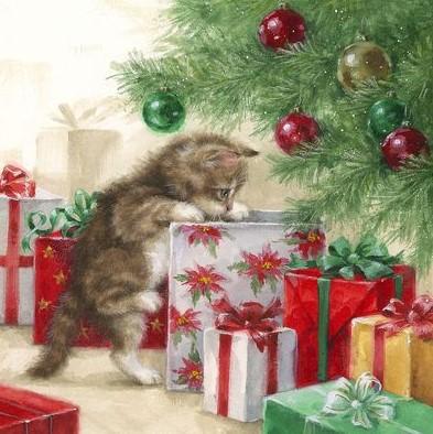 Коты с новогодние ёлочные игрушки на картинах художников, Cats with Christmas toys in the paintings of artists