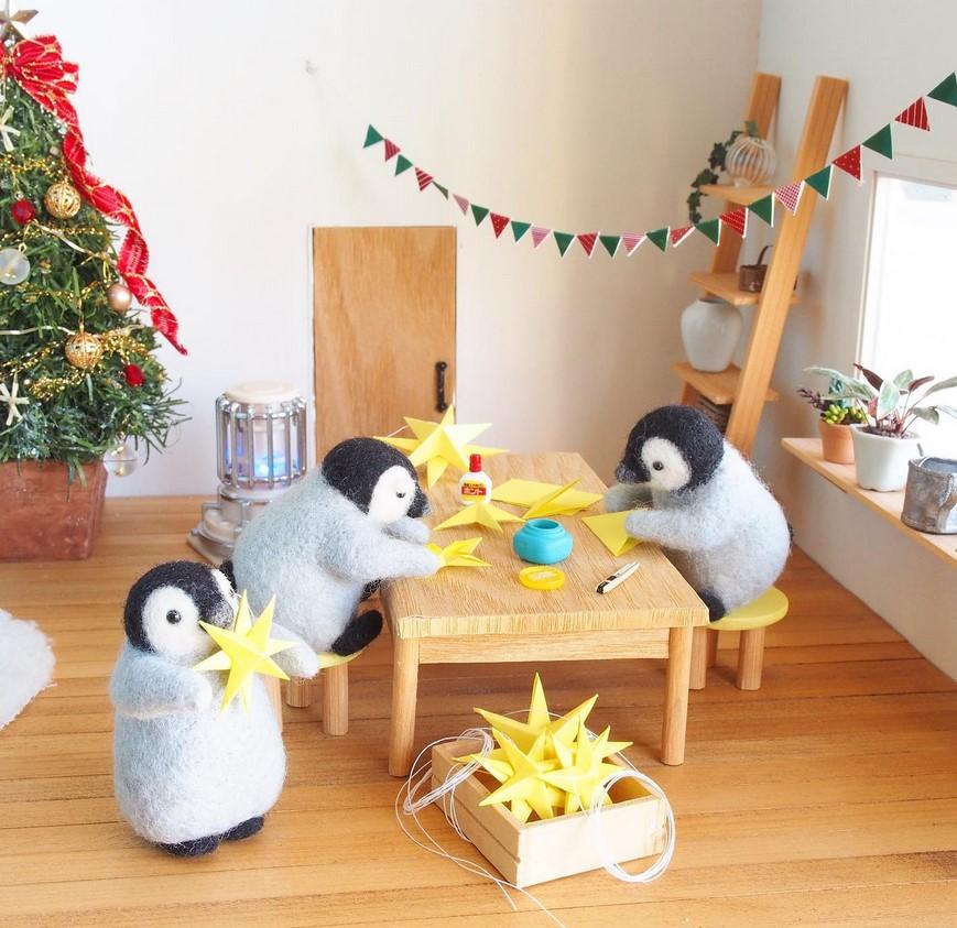 войлочные пингвины, пингвины из шерсти, игрушки из шерсти, забавная жизнь игрушек, позитивные игрушки, японские игрушки, валяние игрушки, felt penguins, wool penguins, wool toys, funny toy life, positive toys, Japanese toys, felting toys, Игрушка ручной работы, penguin Handmade toy
