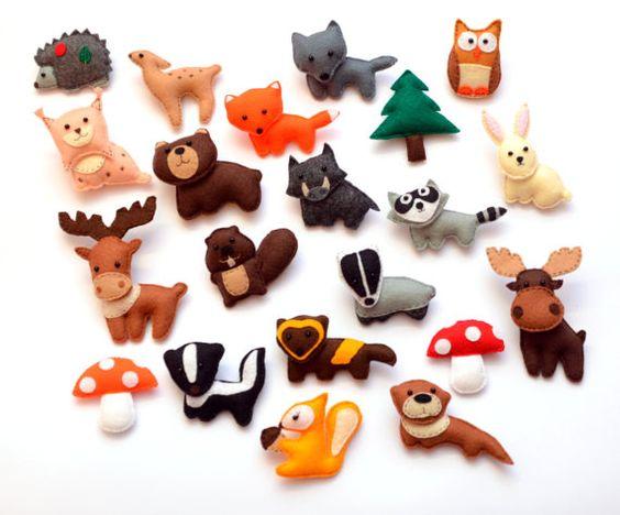игрушечные звери леса, лесные игрушки, игрушки зверята леса, примитивные текстильные звери