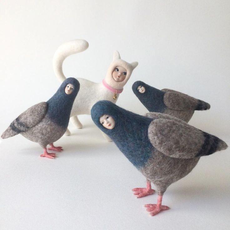 Войлочный голубь ручной работы, Игрушка ручной работы из шерсти, Handmade pigeon felt, Handmade toy Bird