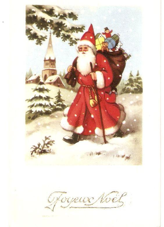 старая открытка, винтажная открытка, старая новогодняя открытка, старая рождественская открытка, старая открытка С Новым годом, старая открытка С Рождеством, открытка с Санта Клаусом, открытка с дедом Морозом, old postcard, vintage postcard, old Christmas