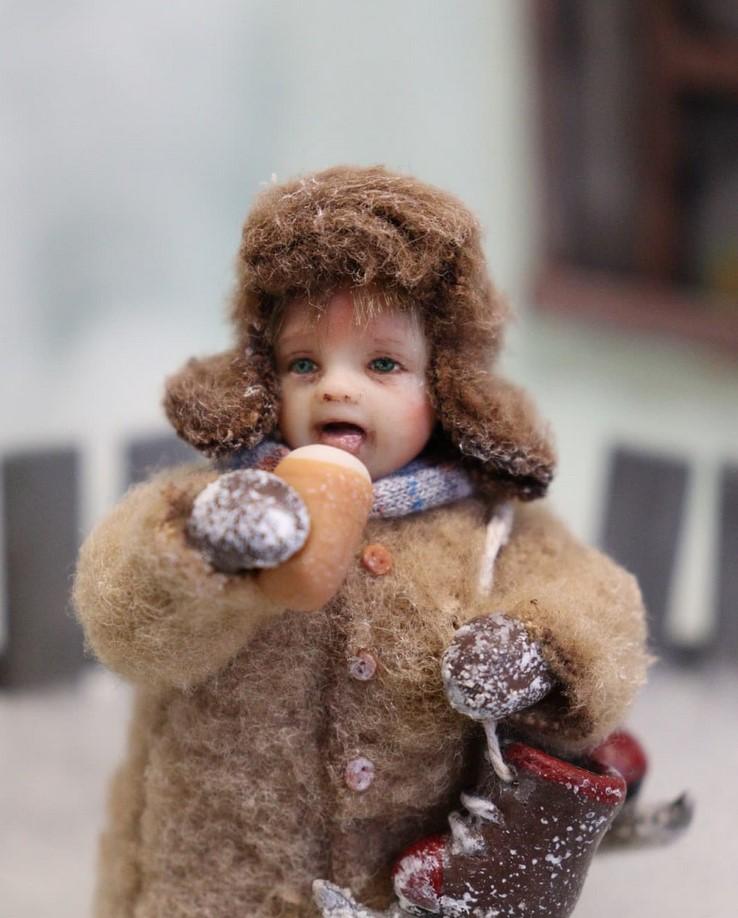 миниатюра из полимерной глины,  кукла ручной работы, miniature, Artdoll,  doll miniature, интерьерная кукла, коллекционная кукла, игрушка на елку, кукла ребенок, миниатюрная кукла, елочная игрушка, ватная игрушка, новогодний подарок, новогоднее настроение, новогодний декор,  Christmas doll, Christmas toy, handmade Christmas toy, Christmas mood, Christmas decor