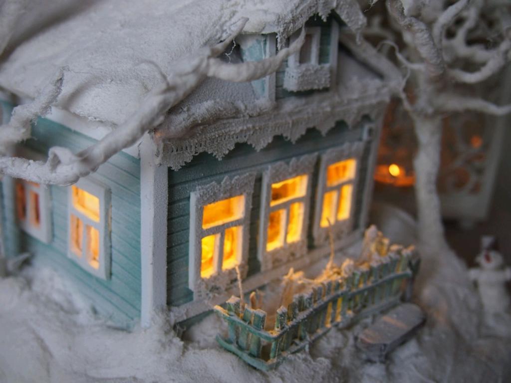 миниатюра, румбокс, игрушечный зимний домик, зимний декор, рождественский декор, miniature, roombox, toy winter house, winter decor, christmas decor
